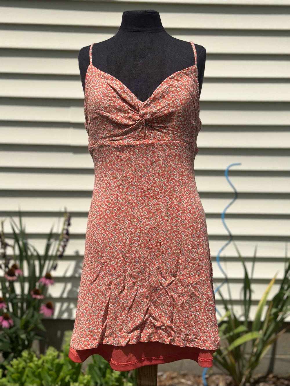 Altar'd State Coral Floral Mini Dress with Spaghetti Straps